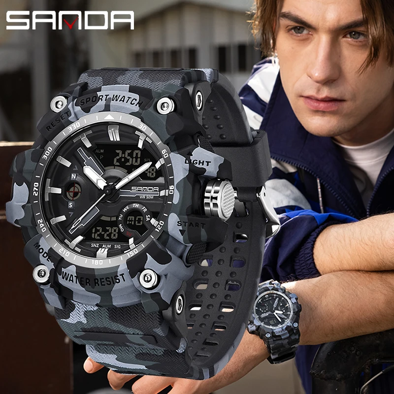 SANDA G-Style Military Outdoor Sports Quartz Male Watch Waterproof Wristwatch for Men Electronic Clock LED Digital Men's Watches