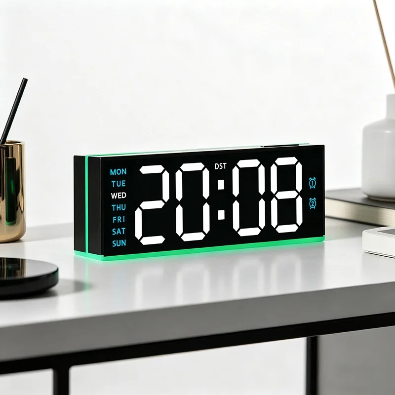 Large Screen Minimalist Led Digital Clock Multifunctional Clock With Special Ambient Light Wake Up Timer For Living Room