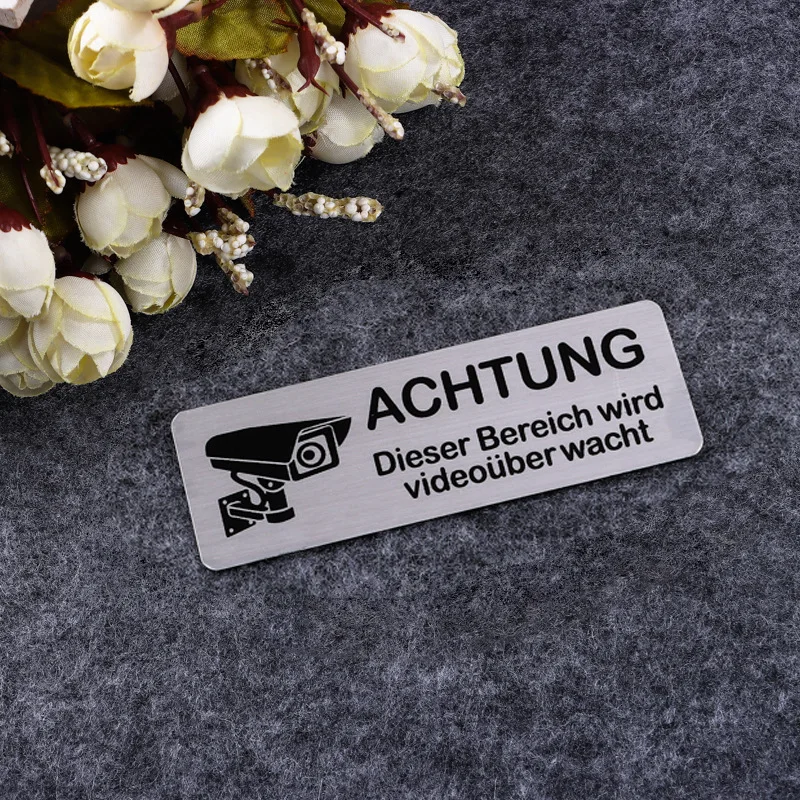 شعار مجاني ساعة ألومنيوم للمراقبة بالفيديو علامة تحذيرية 85x30 مللي متر كاميرا خاصة مراقبة مع علامات لاصقة لصندوق البريد/الباب