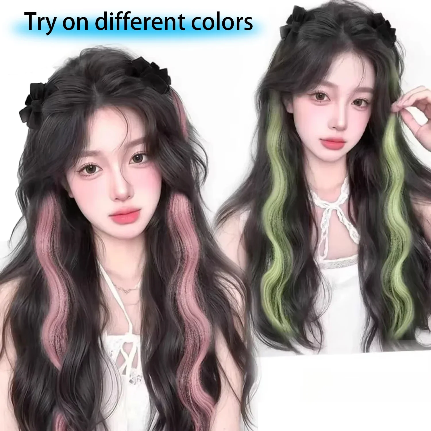 Perruque synthétique à reflets d'oreille d'elfe, 2 pièces, perruque queue de cheval bouclée à clipser avec nœud de tête de princesse douce pour femmes