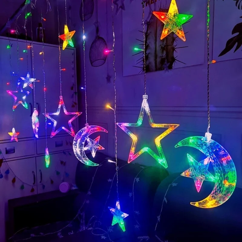 Star Moon Led Curtain Garland String Light EID Mubarak Ramadan Decorations for Christmas Home Islam Event Party Supplies Decor