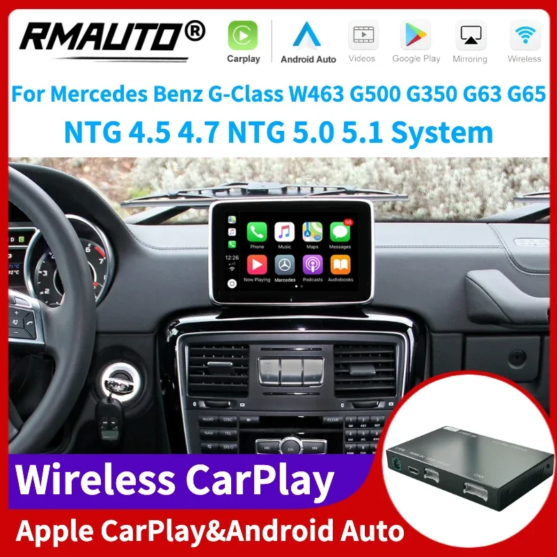 RMAUTO Wireless Apple CarPlay NTG 4.5 4.7 NTG 5.0 5.1 for Mercedes Benz G-Class W463 G500 G350 G63 G65 Android Auto Mirror Link