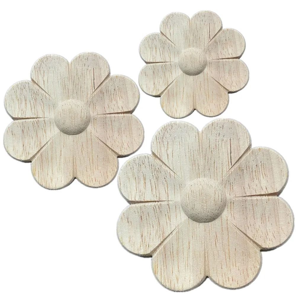 1PC 4-8cm Wood Appliques Carving Frame Furniture Cabinet Door Home Decor Wooden Figurine Flower Pattern Carve Miniatures