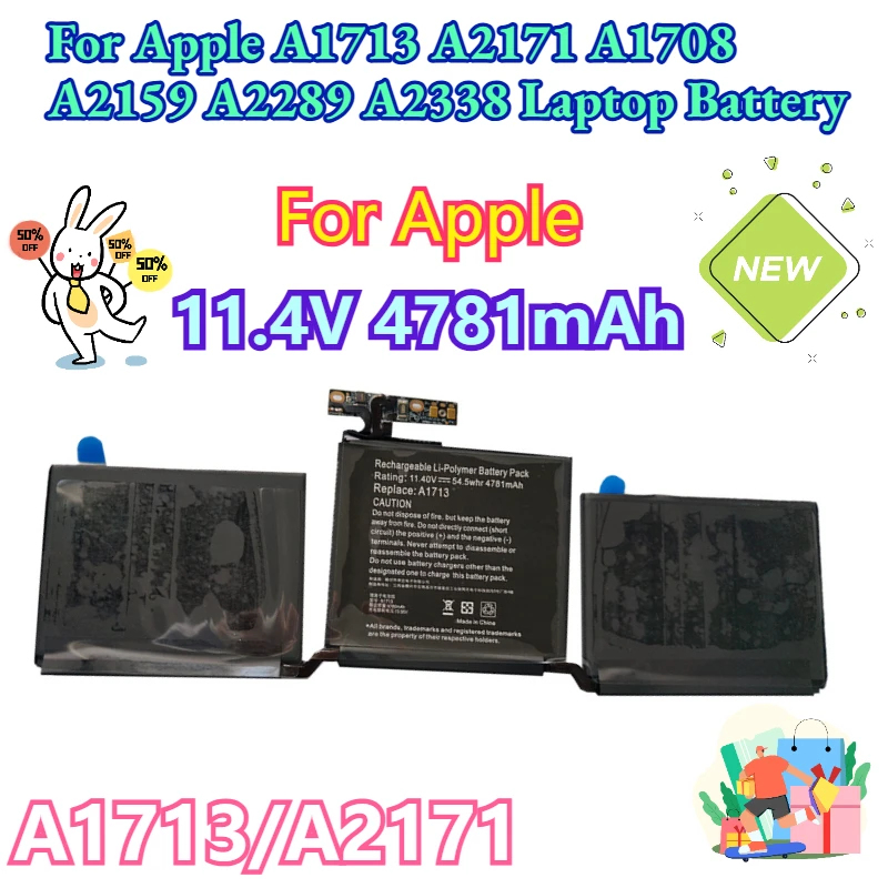 

11.4V 4781mAh for Apple A1713 A2171 A1708 A2159 A2289 A2338 Laptop Battery