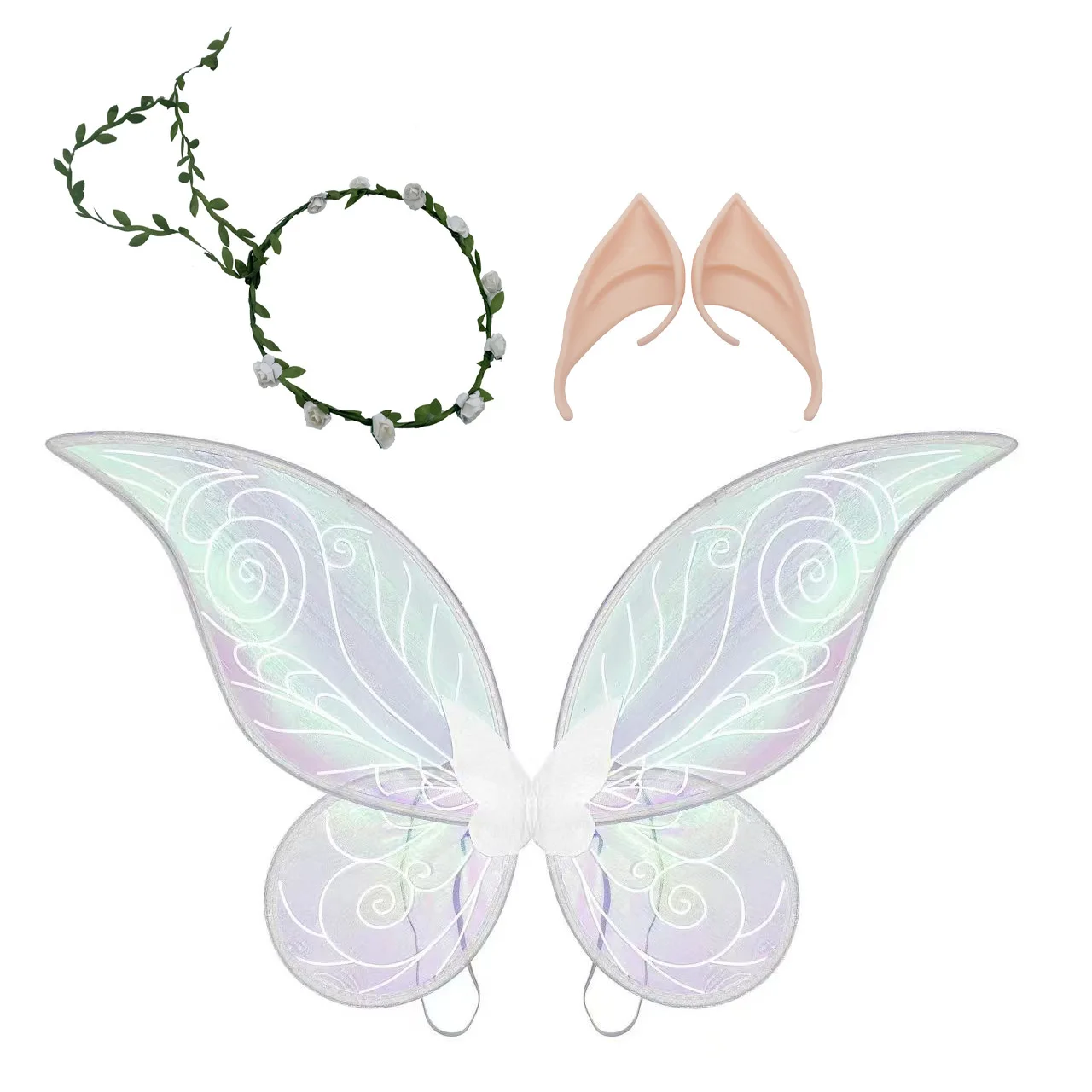 Butterfly Fairy Wings Elf Ears Cosplay Costume Women Girls Sparkle Princess Angel Wing for Halloween Party Set Dress Up Props