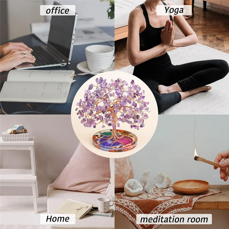 

J1UL1N 7 чакр, целебные кристаллы, лист дерева, проволока, обернутая на основе натурального кусочка агата, украшение для дома, офиса, стола, гостиной A Du