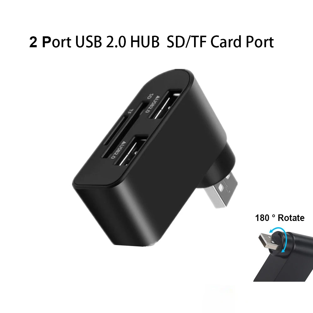 

USB Hub 2.0 Adapter 180° Rotate High Speed Splitter Adapter 2 Ports USB 2.0 Support TF/SD For Computer PC Laptop Macbook