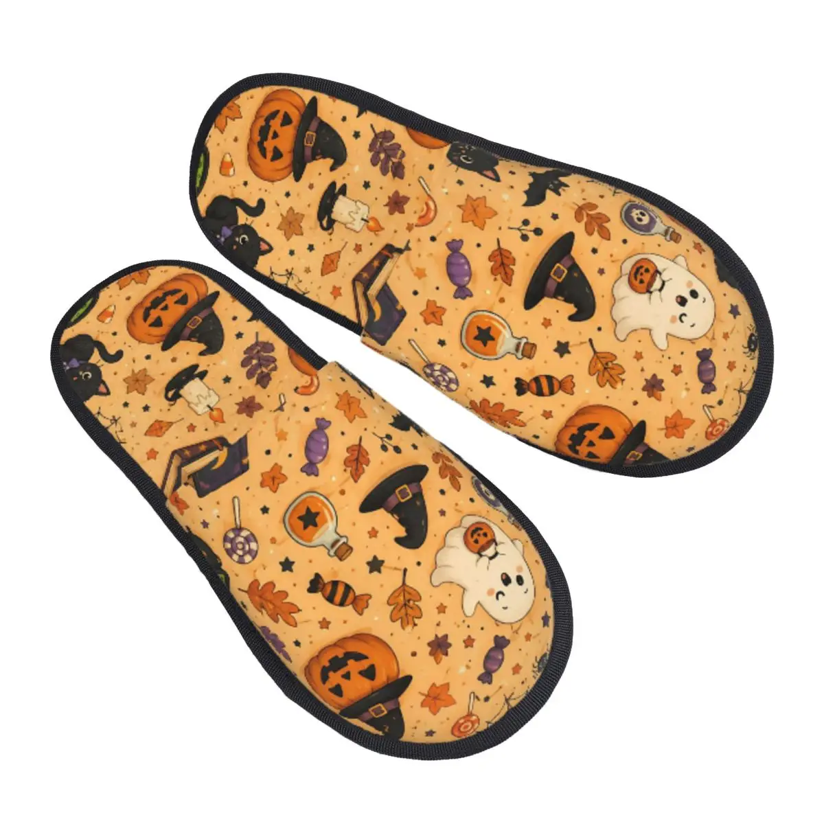 Halloween Ghost Pumpkin Spooky Trick Or Treat Witch Slippers for Woman Man Home Shoes Plush Indoor Slippers