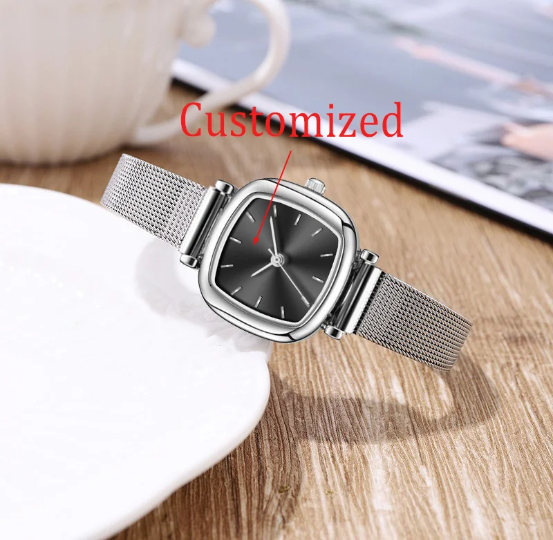 New 2025 Women's Watch Fashionable, Simple, Compact, Exquisite, Elegant Mesh Strap Small Square Watch Customizable