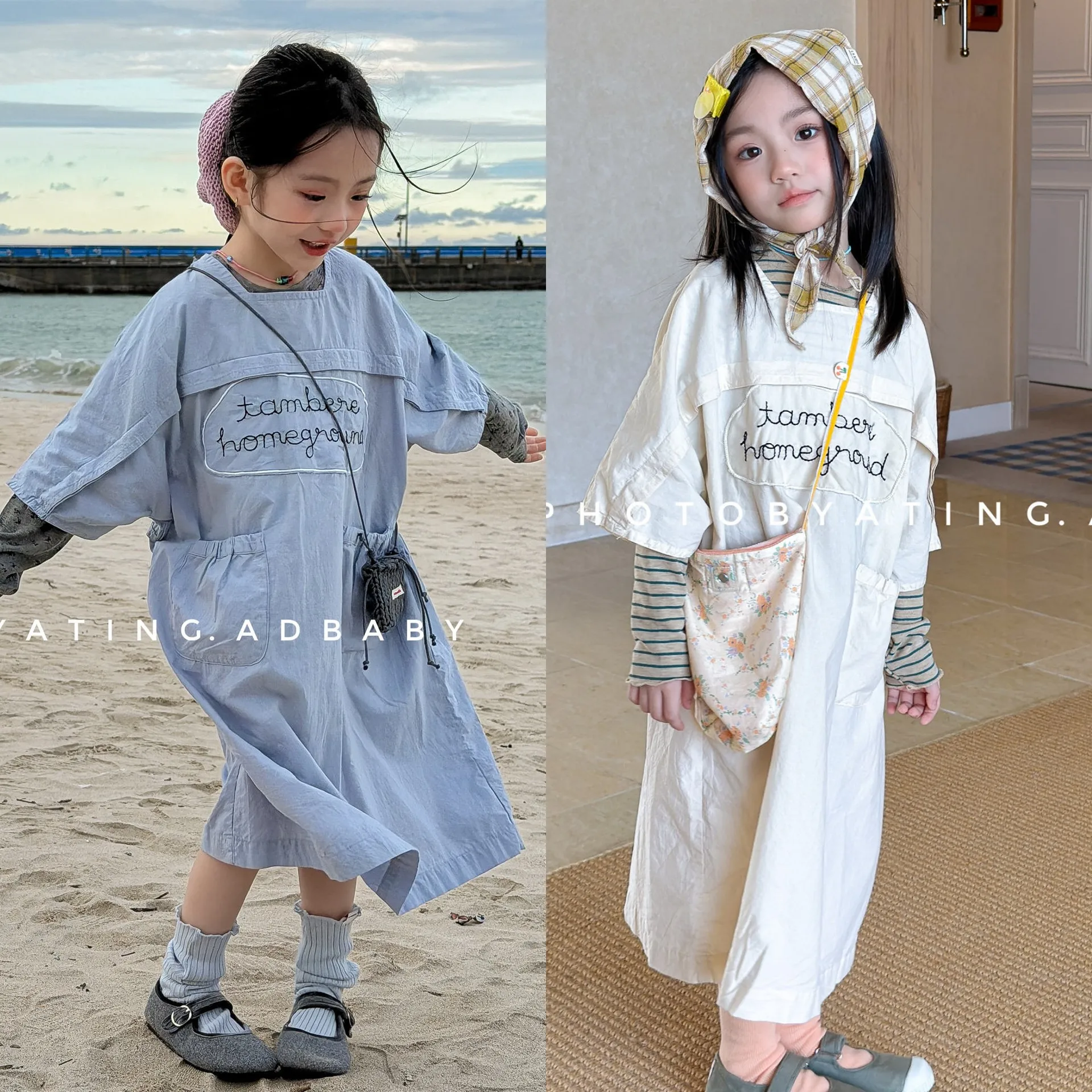 2026 Spring Children Girls Dress Cotton Letter Embroidery Kids Girls Long Sleeve Dress Pockets Casual Toddler Baby Girls Dresses