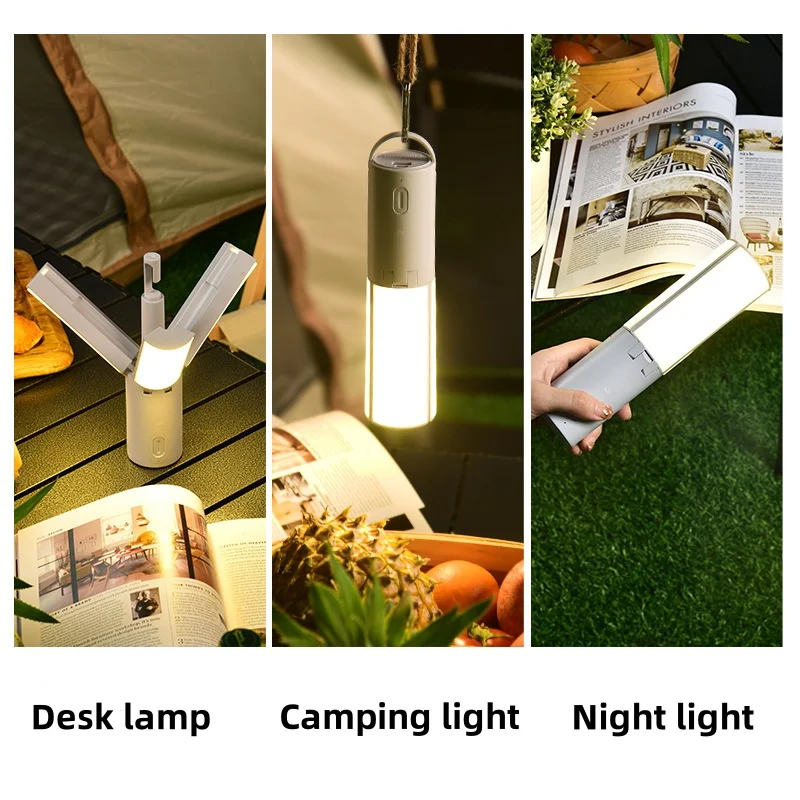 LED Camping Lights Outdoor Waterproof Foldable Portable Rechargeable Desk Lamp Indoor Student Dormitory Hanging Night Light