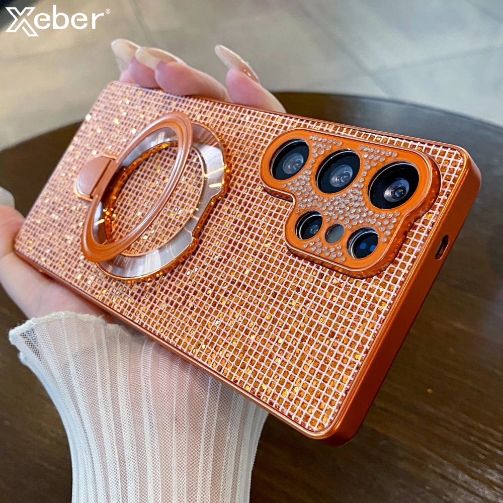 Für Magsafe Magnetische Ständer Halter Diamant Strass Fall Für Samsung S25 Ultra S24 FE S23 Plus A56 A36 A16 A55 A35 A16 A17 A15