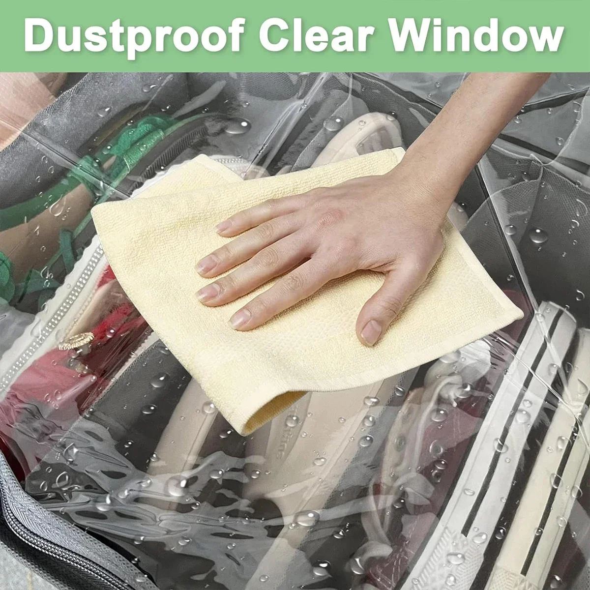 قطعة واحدة - صندوق تخزين سفلي للسرير غير منسوج، صندوق تخزين غبار للأحذية قابل للطي مع غطاء صندوق تخزين بلمسة نهائية مرئية