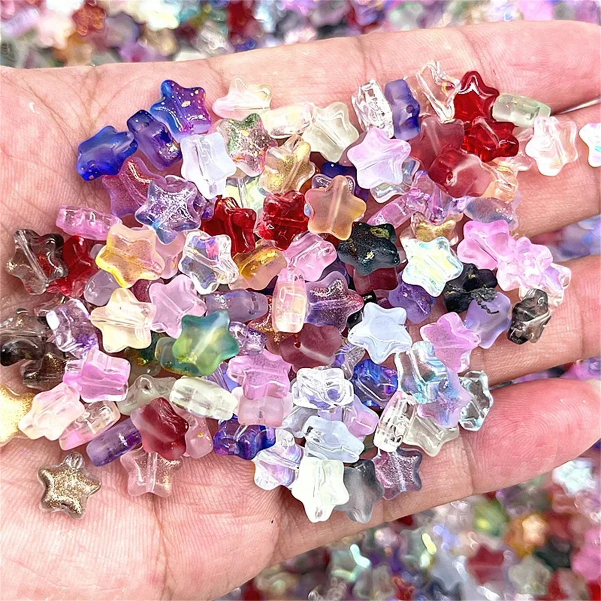 Fashion 30pcs 8mm Five-pointed Star Matte Glass Beads Loose Spacer Beads for Jewelry Making DIY Handmade Bracelets Earrings Girl