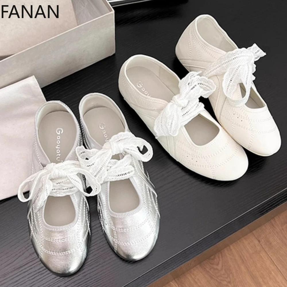 

Lace Lace-up Breathable Soft-soled Flats Ballet Shoes Round Head Mary Jane Low Heel Platform Casual Sneakers Women's