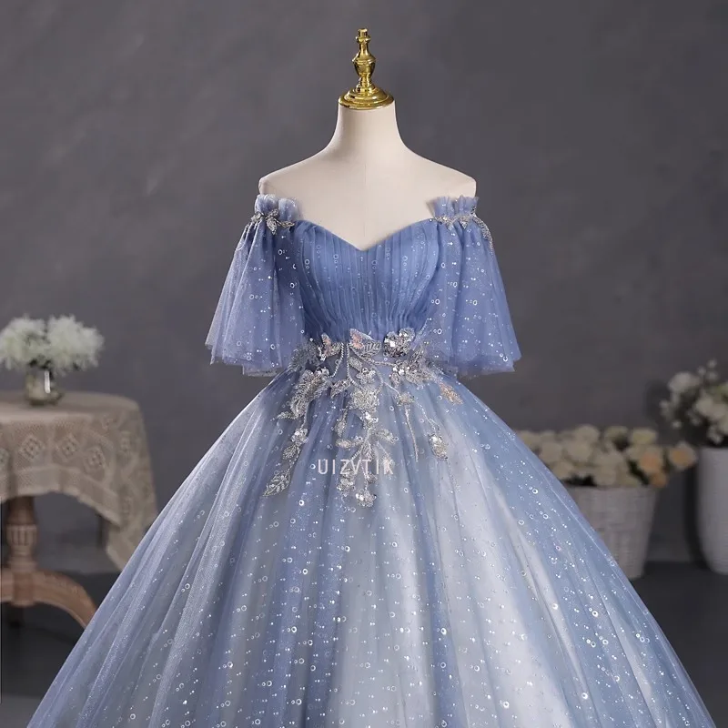Новые серо-синие платья Quinceanera, бальные платья больших размеров с рукавами, пышные платья для выпускного вечера, милое платье 16, Vestido De 15anos