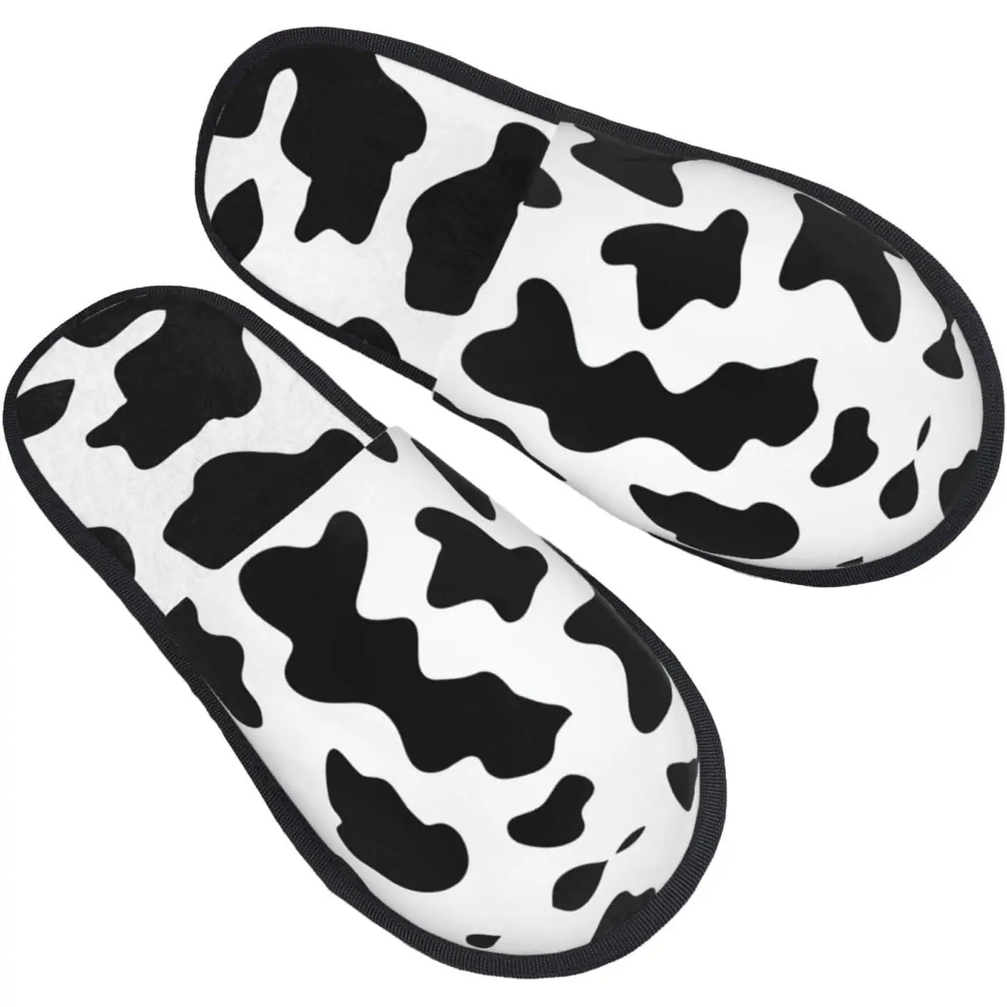 

Black and White Cow Print printing Winter Fuzzy Slippers Comfy House Shoes Portable for Hotel Travel Gifts for Women and Men