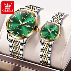 OLEVS Couple Pair Watches Set Automatic Mechanical Self Winding Dress Matching Watch for His and Hers Valentines Day Gifts