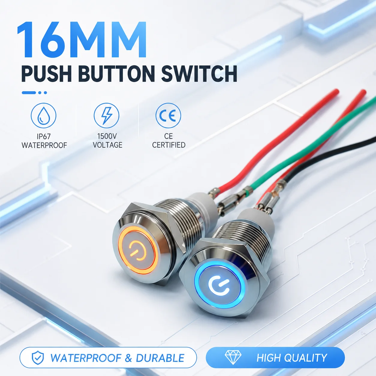 Wholesale 16mm metal push button switch,car angel eyes switch,car modification switch DC12V24V,220V LED