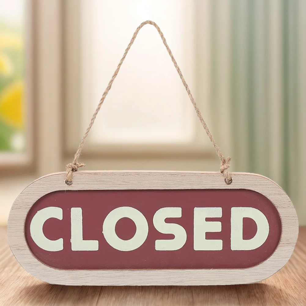 Double Sided Store Closed Board with Rope Wooden Business Door Hanging Tag Hanging Business Open Sign for Shop Bar Hotel