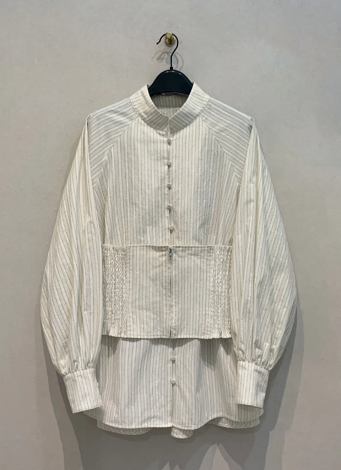 

Универсальная рубашка в полоску, Япония, две одежды, тонкая винтажная уличная одежда в стиле хип-хоп, мягкий повседневный укороченный топ, свободные блузки с воротником-стойкой