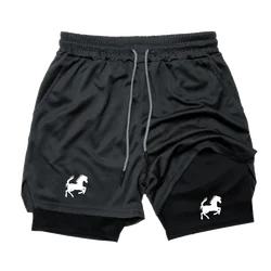 Men's 2 in 1 Double Layer Shorts Sports Fitness Casual Gym Workout Tight Shorts Brand Jogger Mesh Quick Drying Sportswear Summer