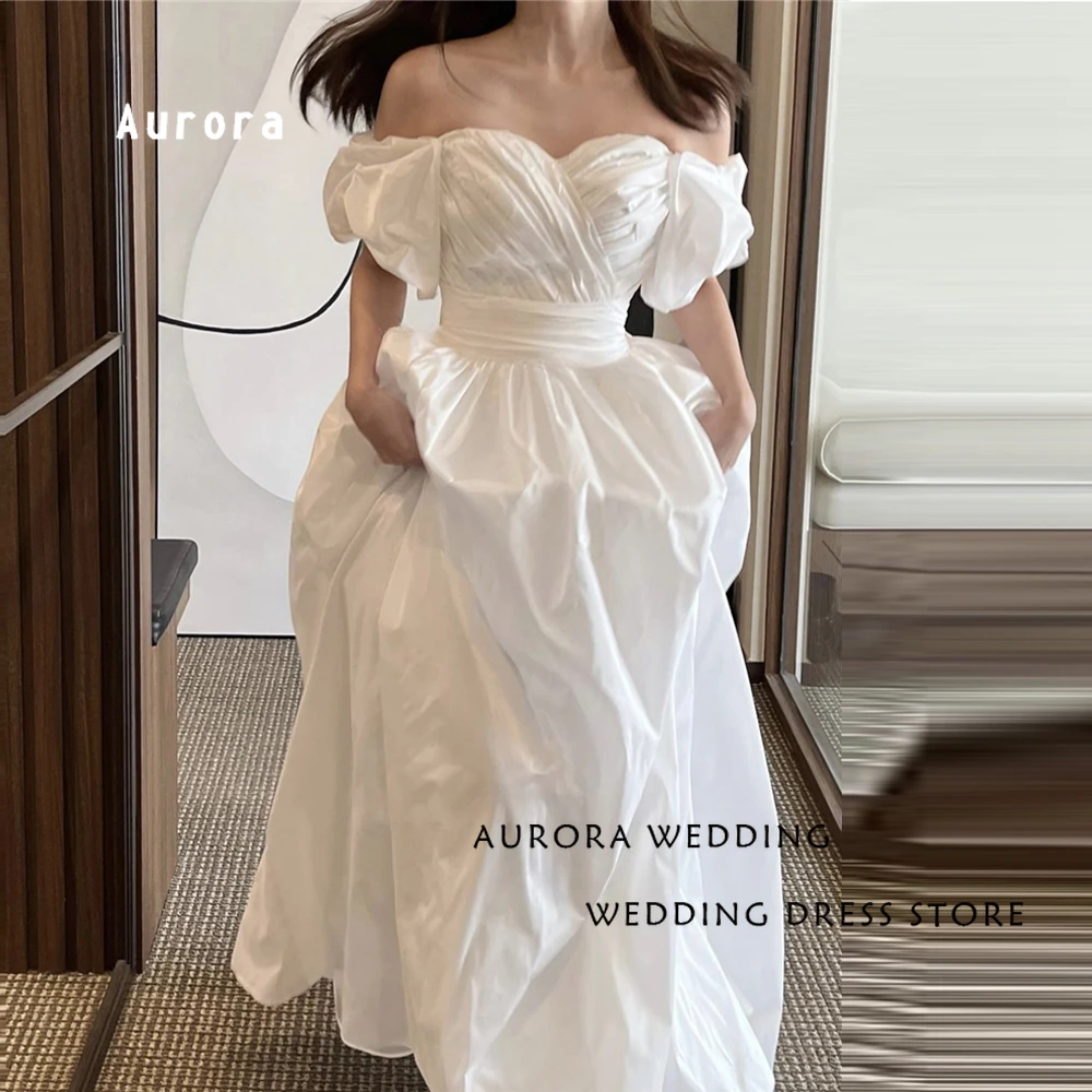 

Modest Simple Wedding Dress Off Shoulder Sweetheart Belt Korea Bridal Gowns Robe de mariage Formal Party Dress vestido de noiva