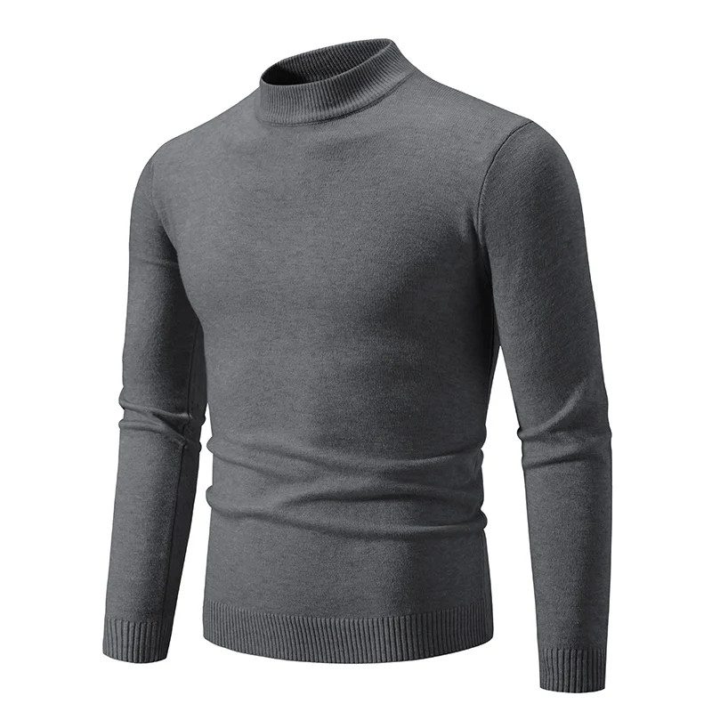 Neuer Herbstpullover für Herren mit halbhoher Kragenpartie, einfarbig, lässig, vielseitig, Rundhals-Strickpullover mit schmaler Passform und elastischem Innenfutter. – Detail 7