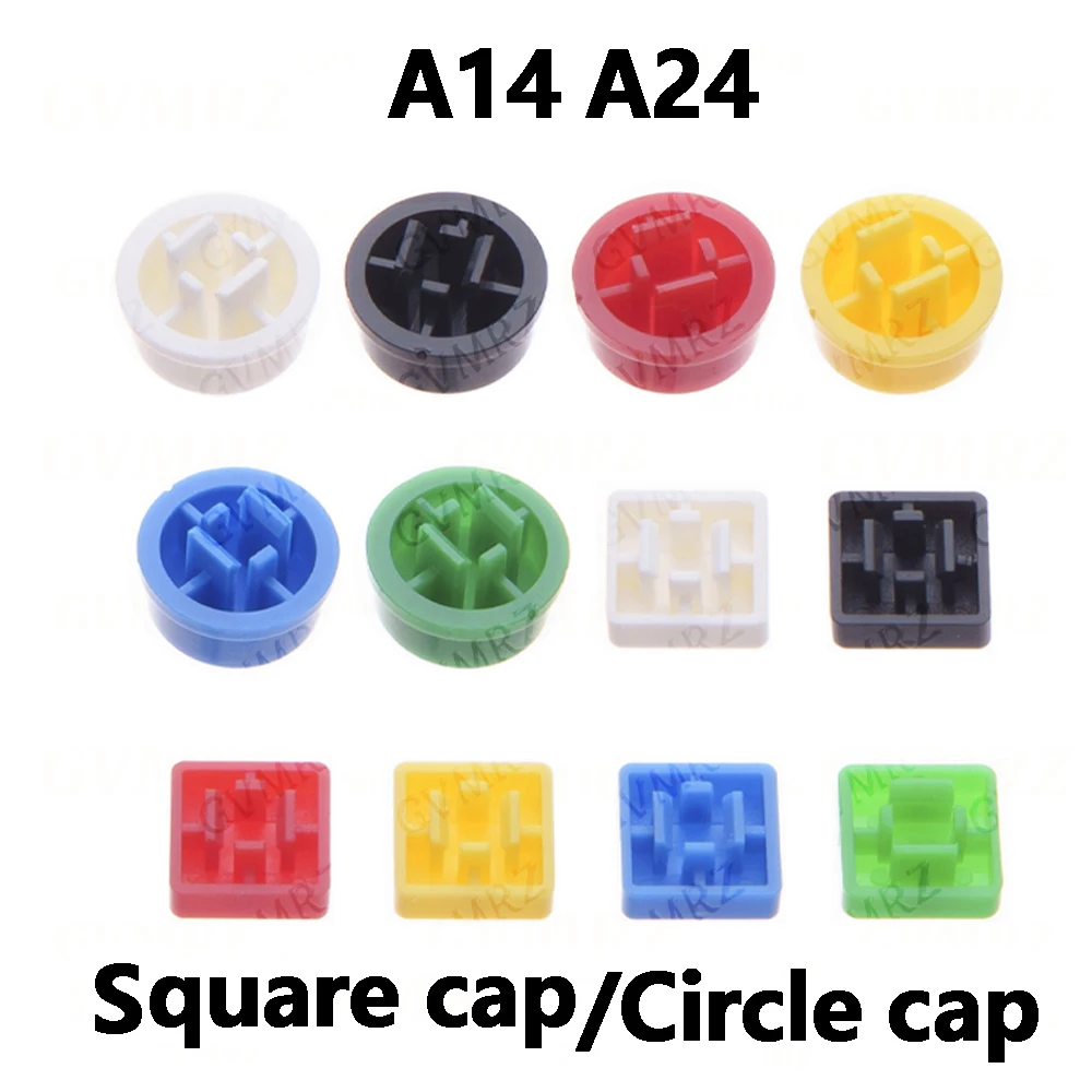 20PCS yellow Red black For PCB Momentary Tactile Tact Mini Push Button Switch Module DIP 4PIN Round Cap A14 A24 white green