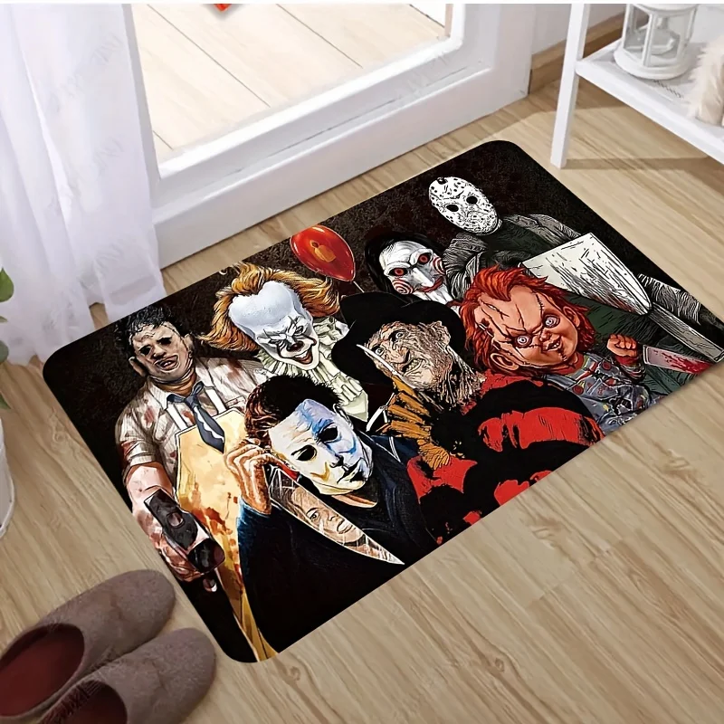 Alfombra de colección de películas de terror VIKAMA, patrón de personaje asesino clásico, alfombra para sala de estar y dormitorio, decoración para fiesta temática de Halloween