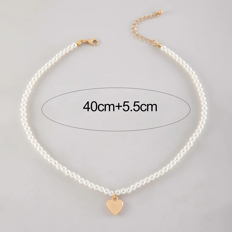 Docona Elegant Pearl Stone Shell Love Pendant Neckalce Classical Handmade Clavicle Chain Choker For Women Party Jewelry Gifts