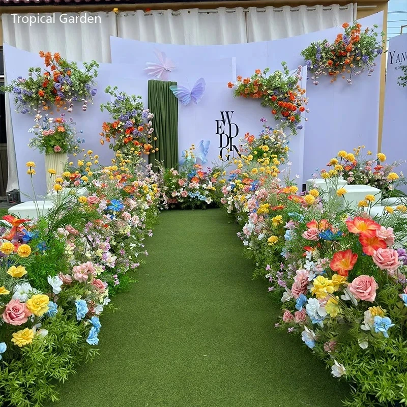 Artificial Flowers Monet Garden Style Wedding Decoration Road Leading Flower Ball Table Centerpieces Floral Backdrop Arrangement