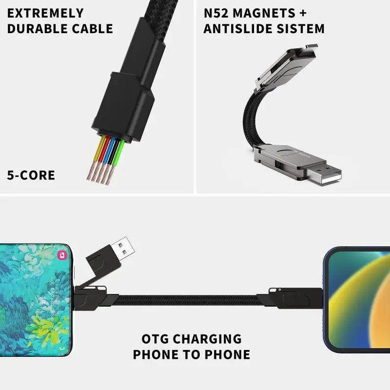 Multi connecteurs magnétique charge rapide câble porte-clés PD rette pour Android TYPE-C 60W QC 18W charge rapide rette