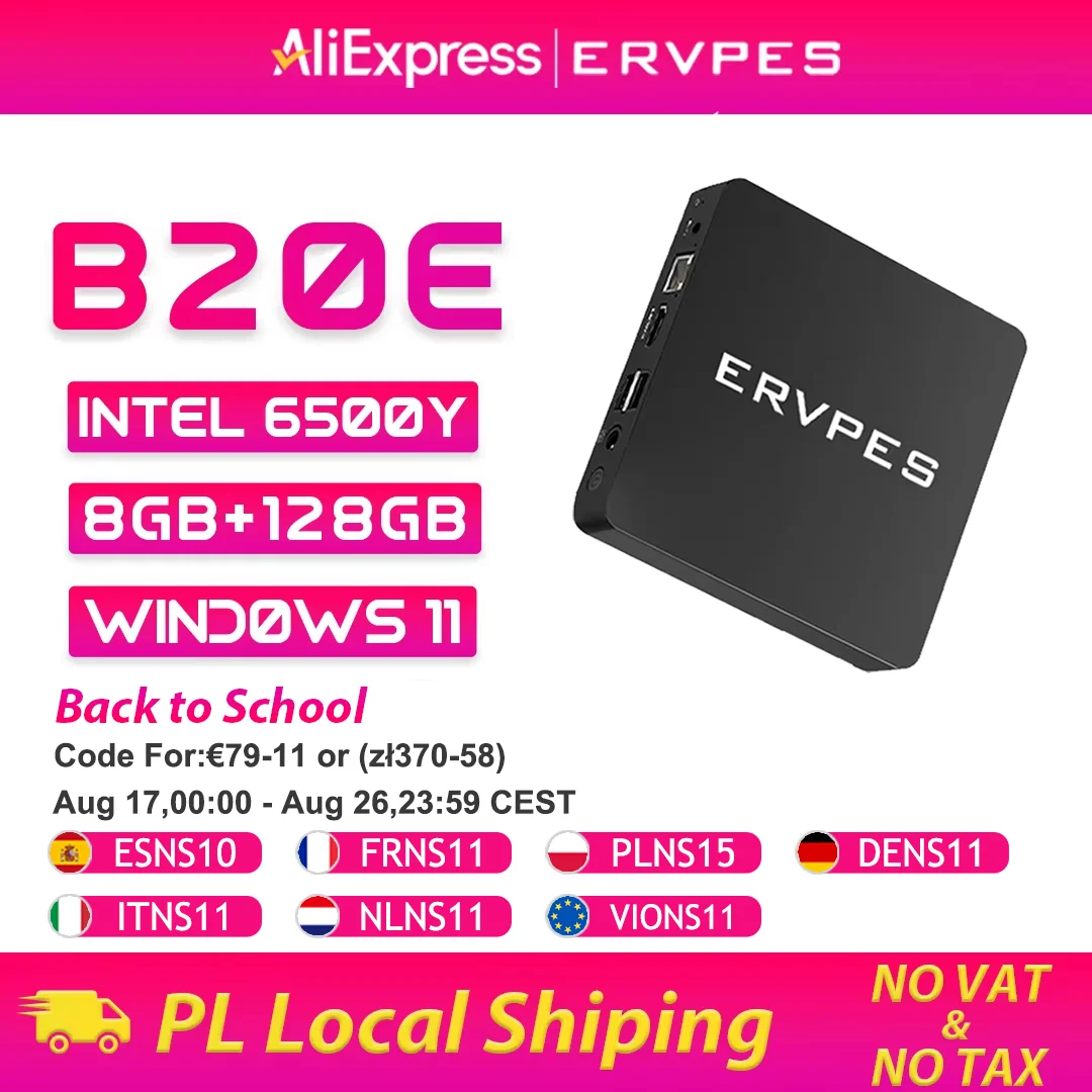 ERVPES Mini-PC B20E Windows 11 DDR3 8GB RAM 128GB SSD Intel 6500Y HDMI/VGA WIFI5 BT 5.0 USB Kompakter Desktop für Arbeit/Zuhause