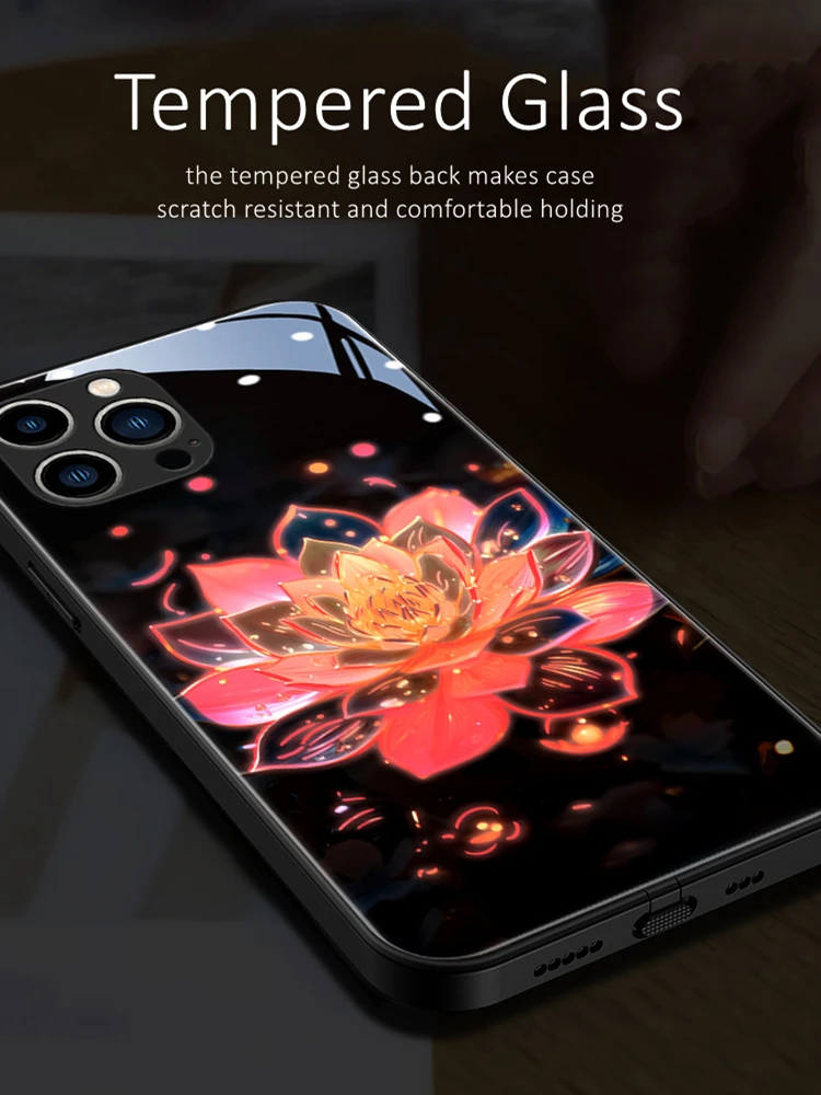 Crystal Lotus Valentine‘s Day Gift LED Light Glowing Luminous Phone Case for iPhone 11 12 13 14 15 X Xs Xr Mini Pro Max Plus