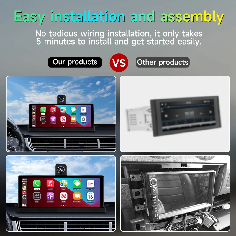 Pantalla CarPlay inalámbrica estilo coche Original de 10,26 pulgadas, Android, lente giratoria automática, cámara de salpicadero, navegación GPS, grabadora de vídeo para salpicadero