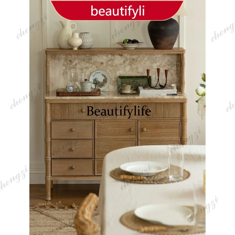 M45 French vintage solid wood chest of drawers, living room wall-side storage cabinet, sideboard, multiple drawers, entryway