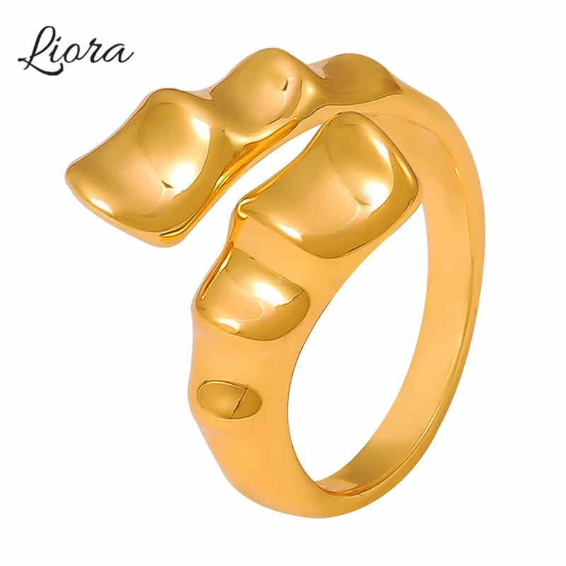 Liora Trendy Copper Women Opening Rings Irregularly Geometric Charm Golden Rings For Women Fashion Waterproof Finger Jewelry