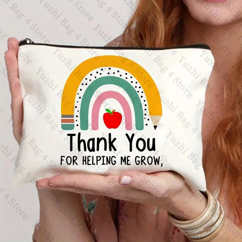 Thank You Helping Me Grow Teacher\'s Makeup Bag Letter Print Cosmetic Bag Pouch Purse Zipper Pouches Graduation Gift for Teacher