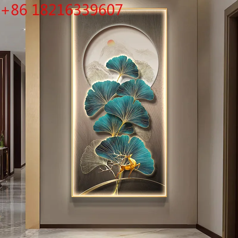 Entry entrance decorative painting ginkgo biloba vertical luminous painting aisle corridor mural