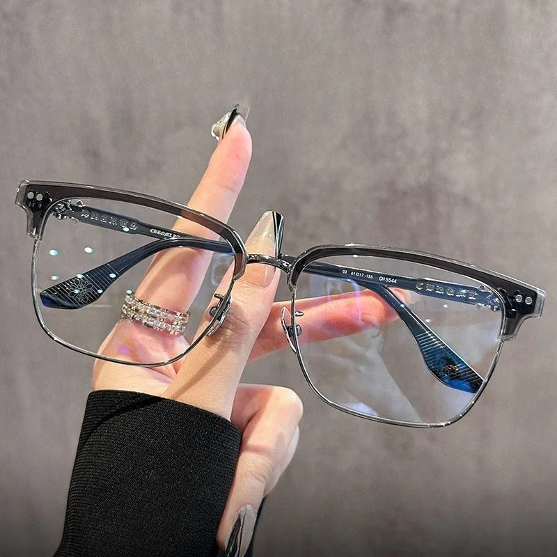 

157Mm large face half frame glasses male 5544 pure titanium eyebrow frame frame advanced myopia glasses