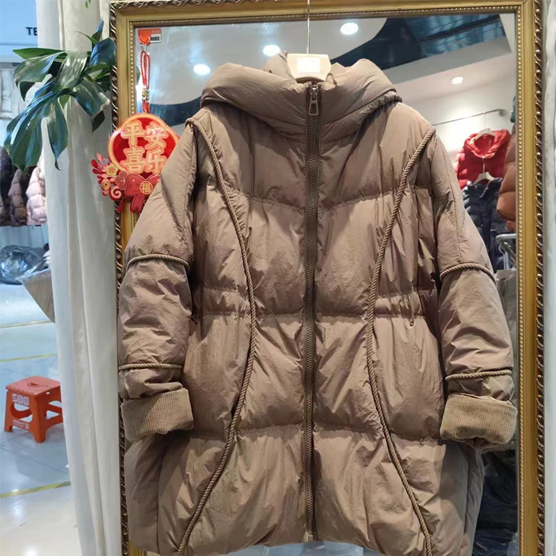 Winter Women 90%White Duck Down Jacket Hooded Warm Oversize Puffer Coat Female Casual Loose Parka Pocket Outerwear 2025