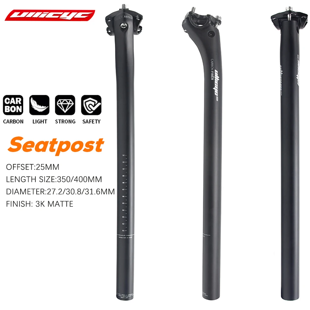 

ULLICYC Bicycle Seatpost MTB/Road Bike Carbon Seatpost 3K Matt Seat Post Length 350/400mm Bike Accessories Size 27.2/30.8/31.6mm