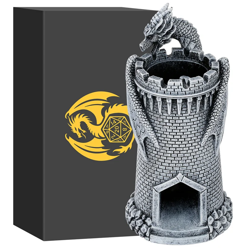 

Creative Dragon Castle Dice Tower Dices Rolling Trays Decoration Tabletop Board Role Play Game Accessory with Storage Box