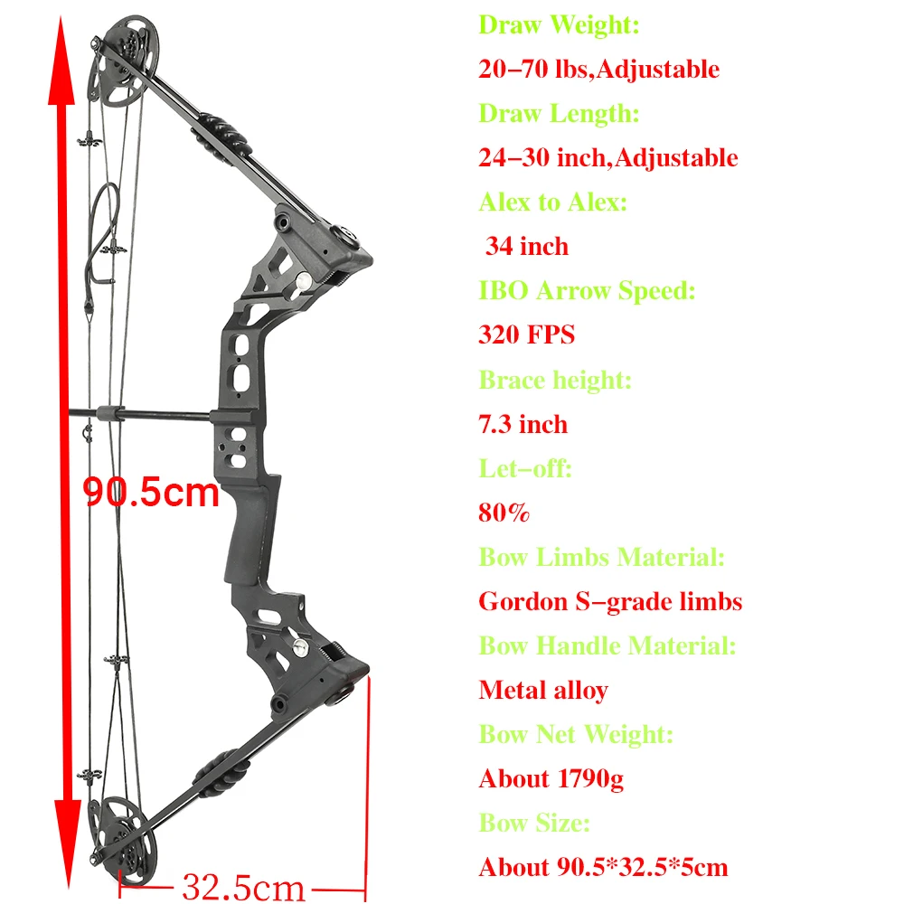 20-70 Lbs Compound Bow Carbon Arrow Pulley Bow Powerful Metal Alloy Riser Right Hand Archery Shooting Targeting Hunting Bow