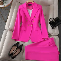 Blazer et pantalon formel 2 pièces pour femme, tenue de bureau, bleu, rose, jaune, tenue de travail