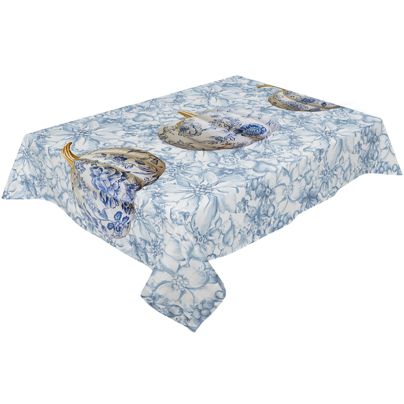 Thanksgiving Pumpkin Blue And White Pottery Table Cloth Waterproof Dining Tablecloth Kitchen Decorative Party Table Cover