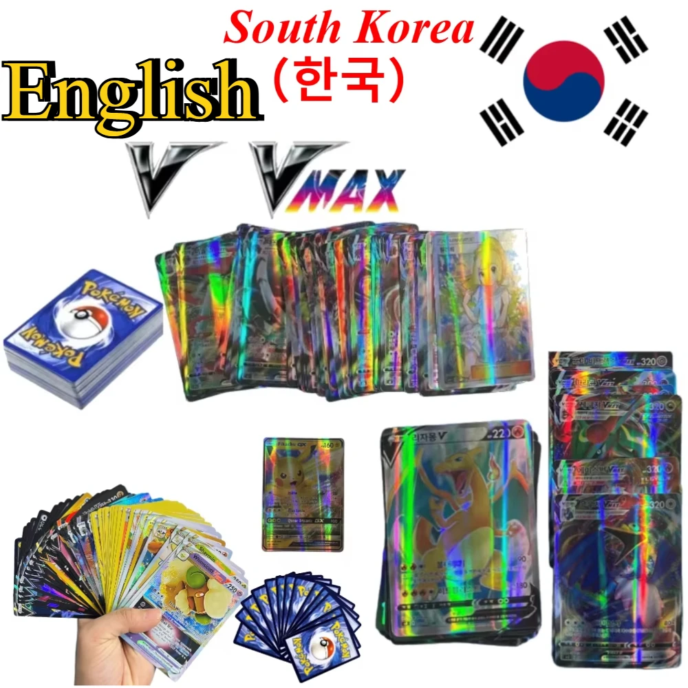 English Pokemon V VMAX Cards Korean Version Holographic Rare Flash Cards Set for Pokemon Trading Card Game Collection Gift