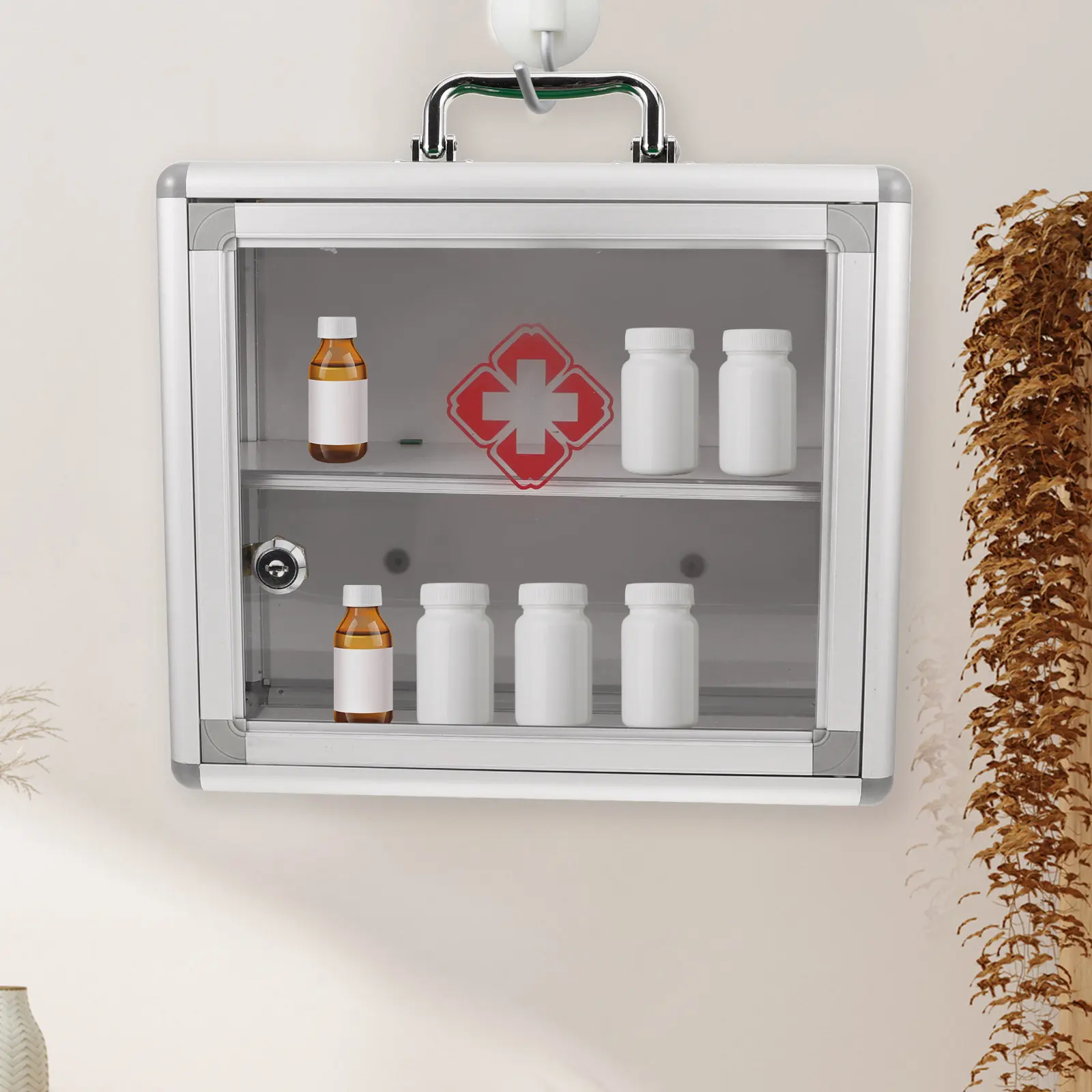 Wall Mount Large First Aid Cabinet Medicine Box Transparent Door Visible Emergency Storage Box Household Office Car First Aid