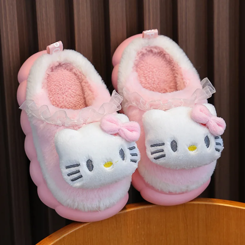 Zapatillas de felpa de dibujos animados Kuromi My Melody Sanrio, zapatillas de suelo cálidas para invierno, zapatillas planas antideslizantes para interior, zapatos para el hogar para niña, regalo de Navidad